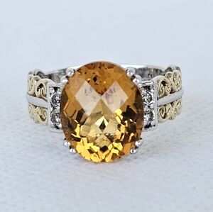 Natural Citrine Gems En Vogue Ring Palladium Sterling Silver 24k Gold